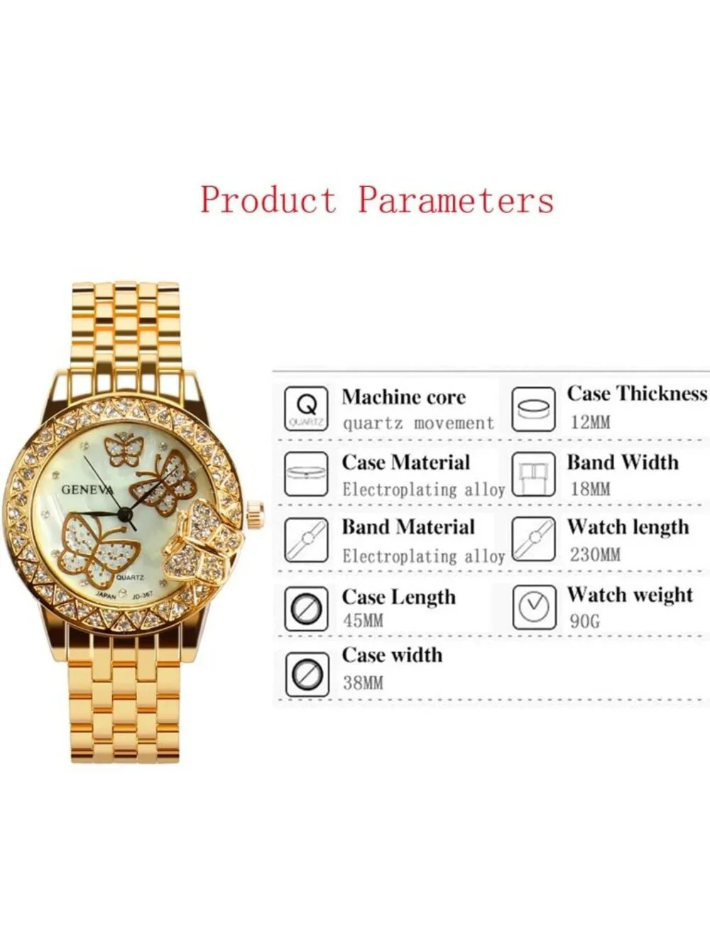 Women's Gold Analog Quartz Butterfly Fashion Steel Band Cuff Bangle Wrist Watch